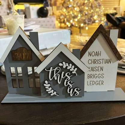 Personalized Grey Houses, Standing House, Shelf Sitter
