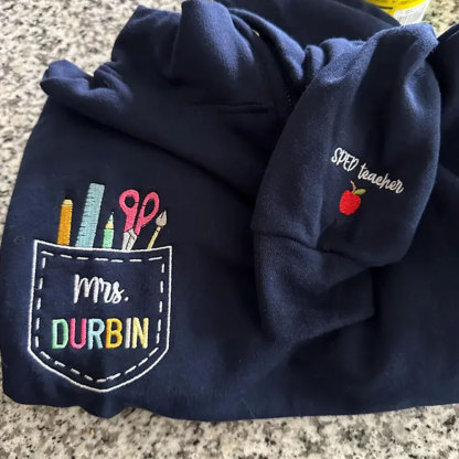 Custom Teacher Embroidered Pocket Sweatshirt, Back To School Quarter Zip