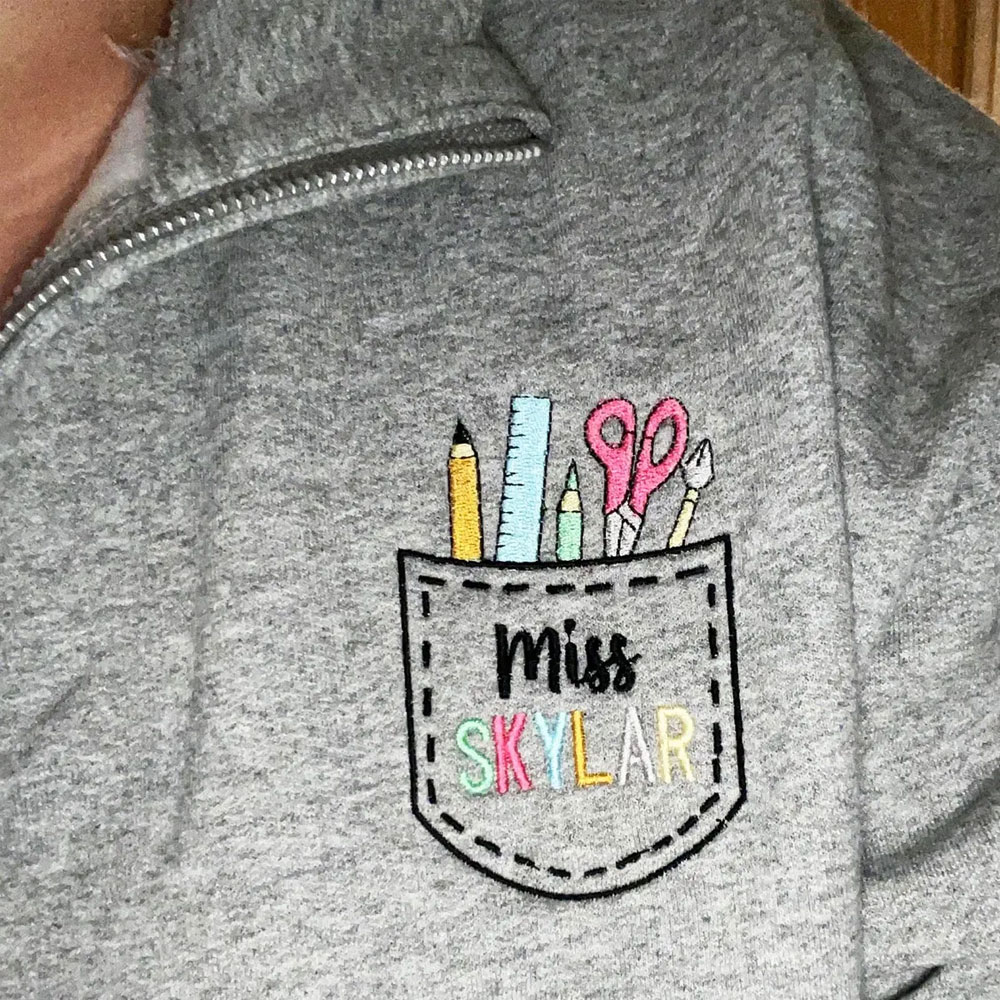 Custom Teacher Embroidered Pocket Sweatshirt, Back To School Quarter Zip