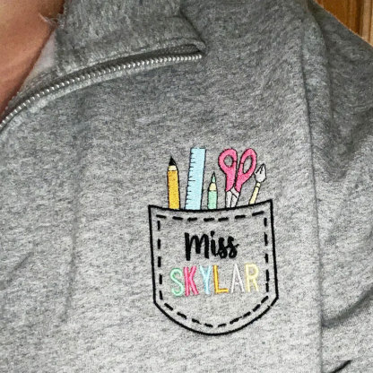 Custom Teacher Embroidered Pocket Sweatshirt, Back To School Quarter Zip