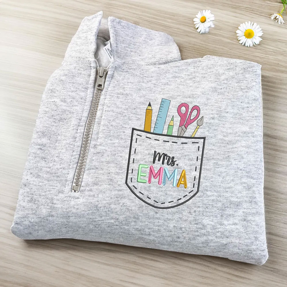 Custom Teacher Embroidered Pocket Sweatshirt, Back To School Quarter Zip