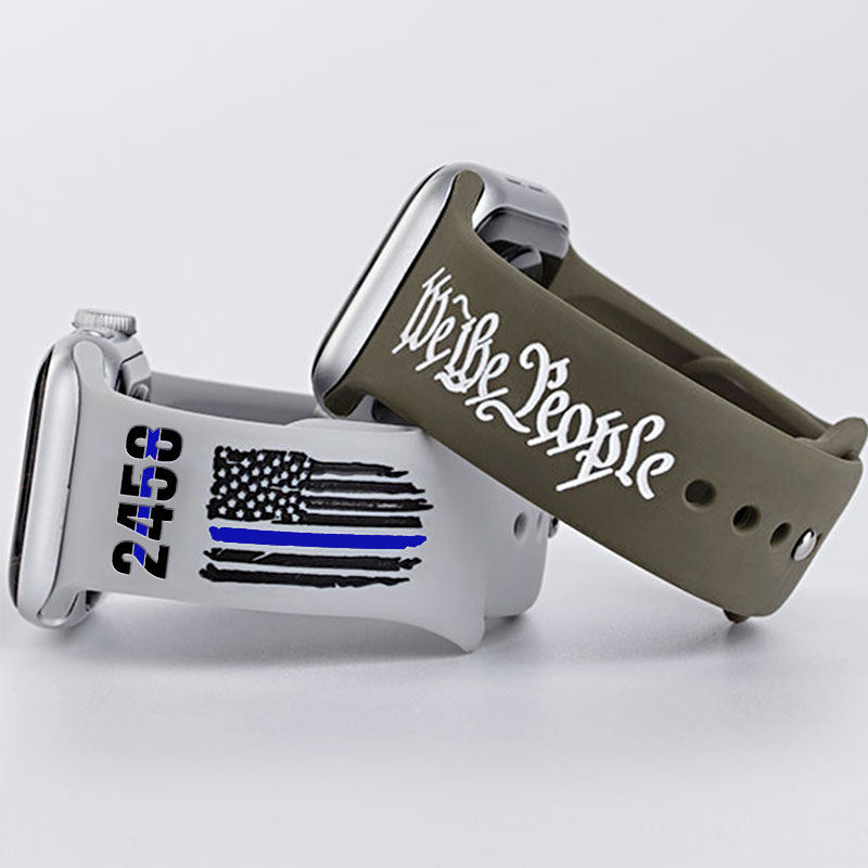 Personalized Thin Blue Line Silicone Apple Watch Band with Number