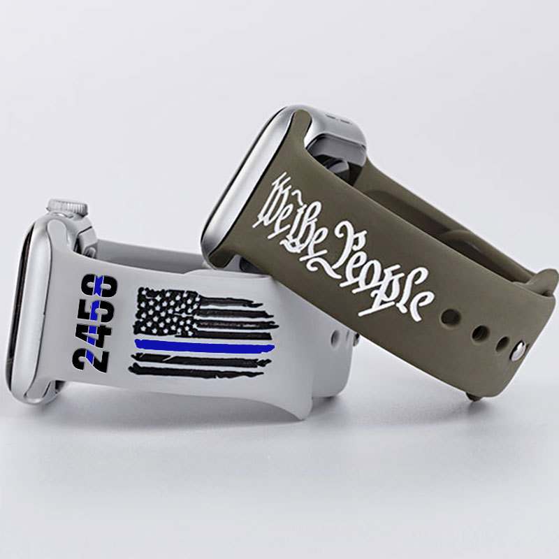 Personalized Thin Blue Line Silicone Apple Watch Band with Number