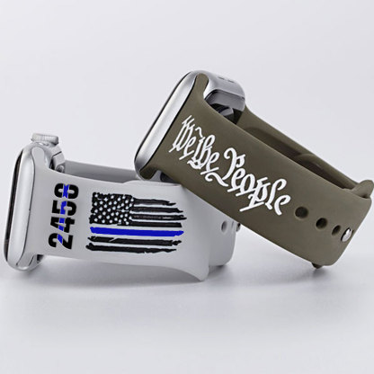 Personalized Thin Blue Line Silicone Apple Watch Band with Number