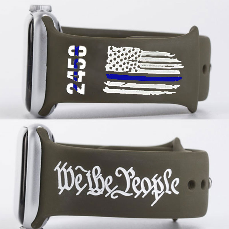 Personalized Thin Blue Line Silicone Apple Watch Band with Number
