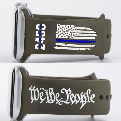 Personalized Thin Blue Line Silicone Apple Watch Band with Number