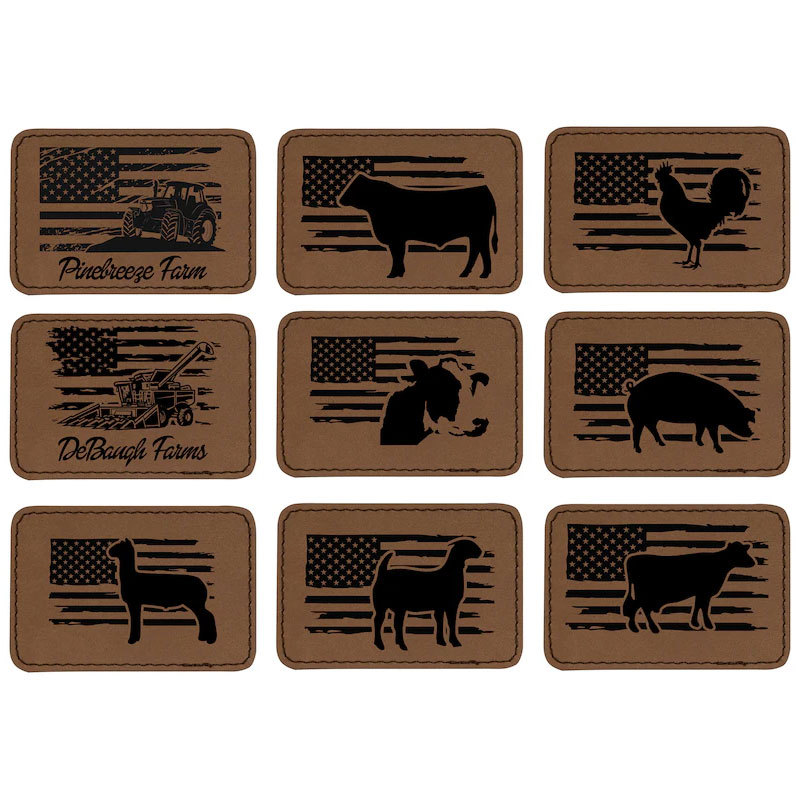Personalized Farm Name and Tractor, Cow, Sheep, Chicken, Goat with American Flag Leather Trucker Hat