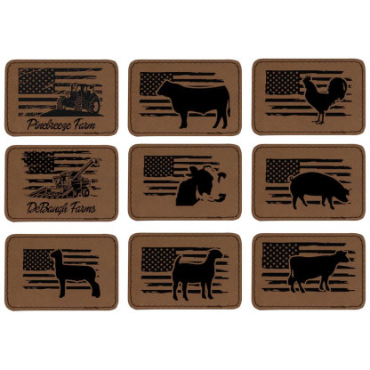 Personalized Farm Name and Tractor, Cow, Sheep, Chicken, Goat with American Flag Leather Trucker Hat