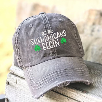 Let the Shenanigans Begin with Shamrock Distressed Baseball Cap