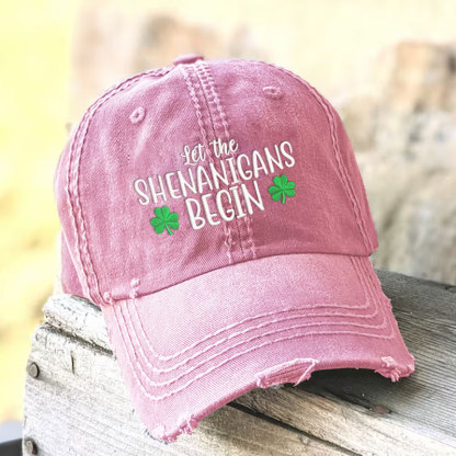 Let the Shenanigans Begin with Shamrock Distressed Baseball Cap