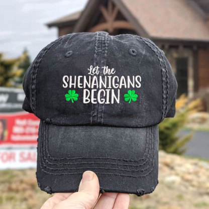 Let the Shenanigans Begin with Shamrock Distressed Baseball Cap
