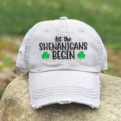 Let the Shenanigans Begin with Shamrock Distressed Baseball Cap