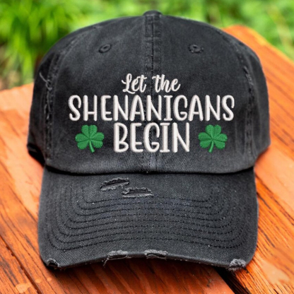 Let the Shenanigans Begin with Shamrock Distressed Baseball Cap
