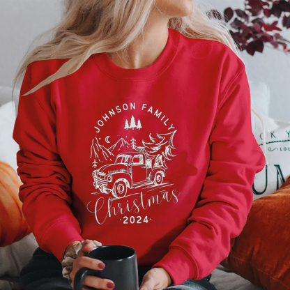 Personalized Name Vintage Camping Christmas Tree Family Christmas Sweater