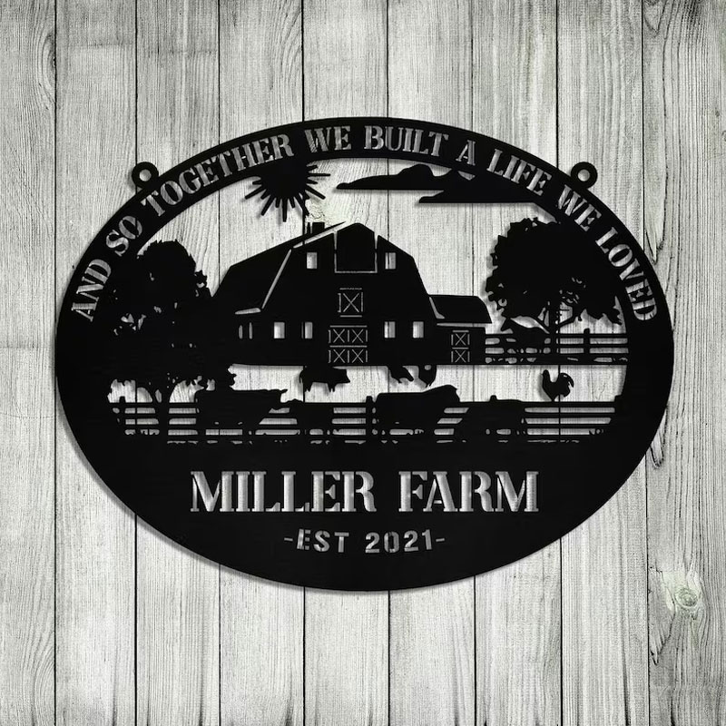 Metal Farm Sign Outdoor Barn Cow Horse Pig Chicken Monogram