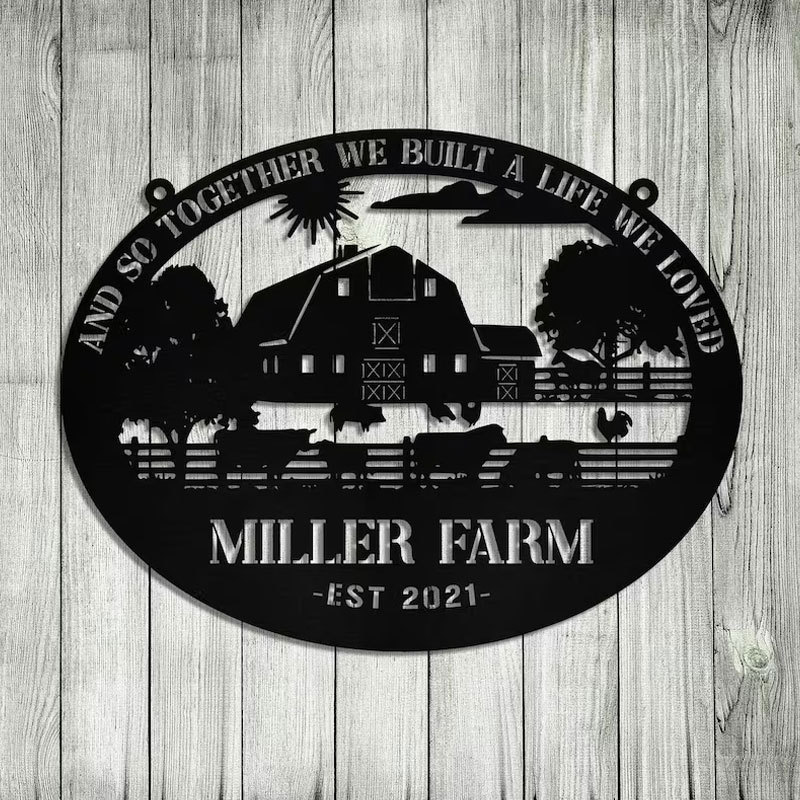 Metal Farm Sign Outdoor Barn Cow Horse Pig Chicken Monogram