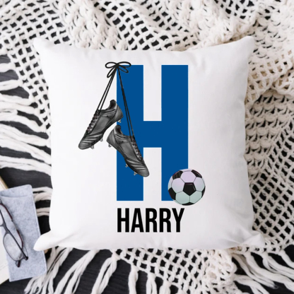 Personalised Football Cushion Pillow Printed Initial Name Design