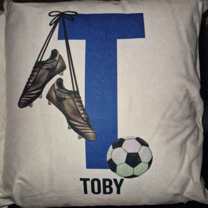 Personalised Football Cushion Pillow Printed Initial Name Design