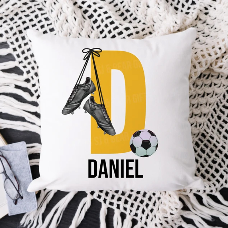 Personalised Football Cushion Pillow Printed Initial Name Design