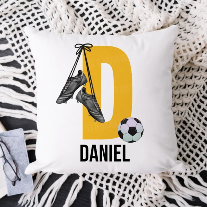 Personalised Football Cushion Pillow Printed Initial Name Design