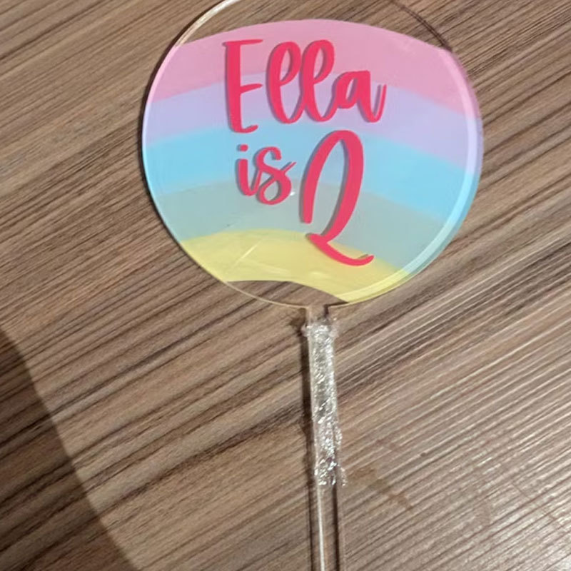 Personalised Pastel Rainbow Cake Circle Topper