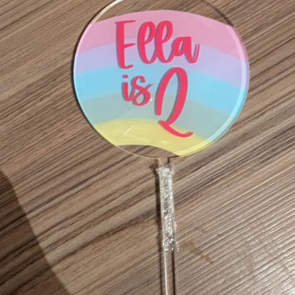 Personalised Pastel Rainbow Cake Circle Topper