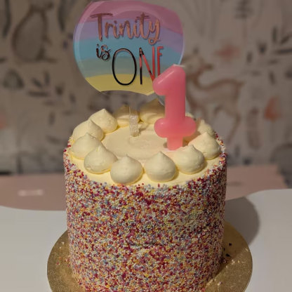 Personalised Pastel Rainbow Cake Circle Topper