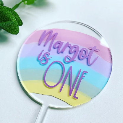 Personalised Pastel Rainbow Cake Circle Topper