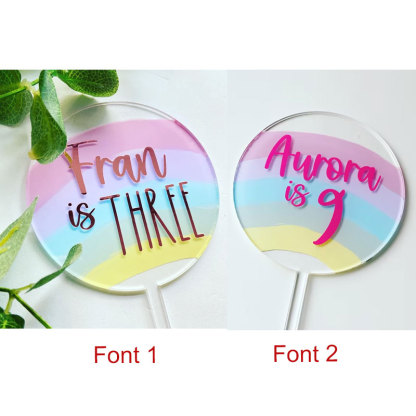 Personalised Pastel Rainbow Cake Circle Topper