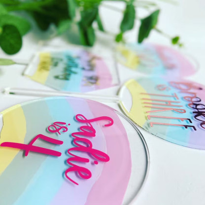 Personalised Pastel Rainbow Cake Circle Topper