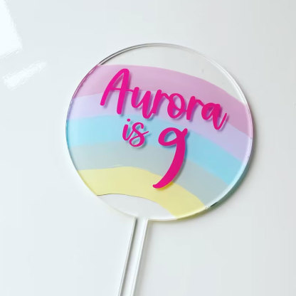 Personalised Pastel Rainbow Cake Circle Topper