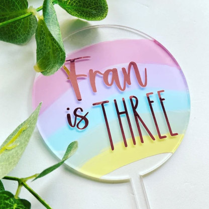 Personalised Pastel Rainbow Cake Circle Topper