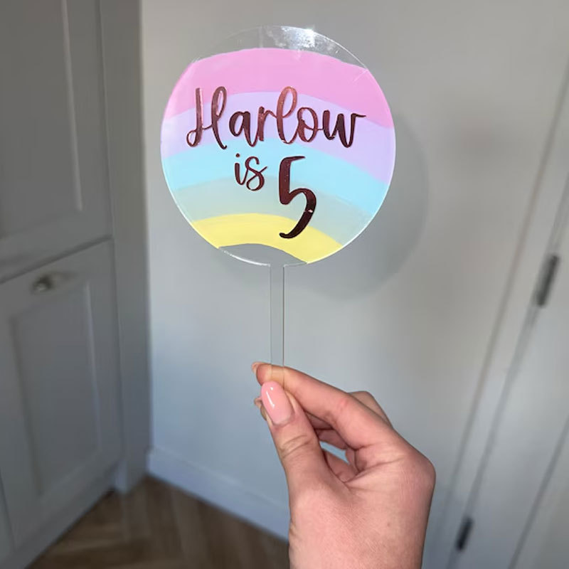 Personalised Pastel Rainbow Cake Circle Topper