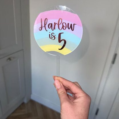 Personalised Pastel Rainbow Cake Circle Topper