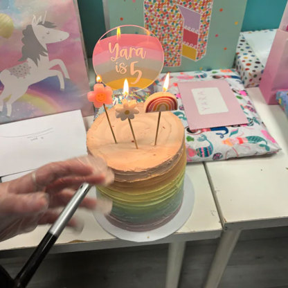 Personalised Pastel Rainbow Cake Circle Topper