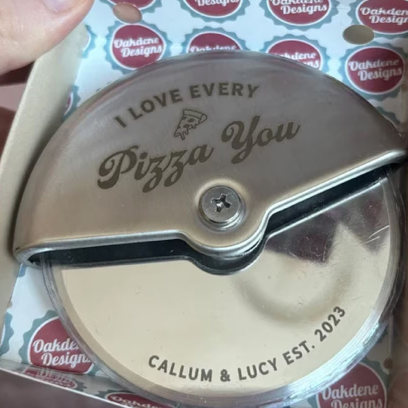Personalised Stainless Steel Couples Pizza Cutter