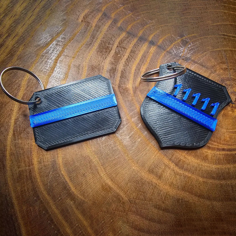 Personalized 3D Printed Police Thin Blue Line Keychain