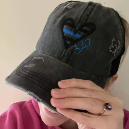 Personalized Badge Number Police Thin Blue Line Heart Cap