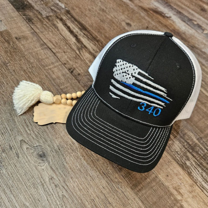 Personalized Badge NumberThin Blue Line Flag Hat