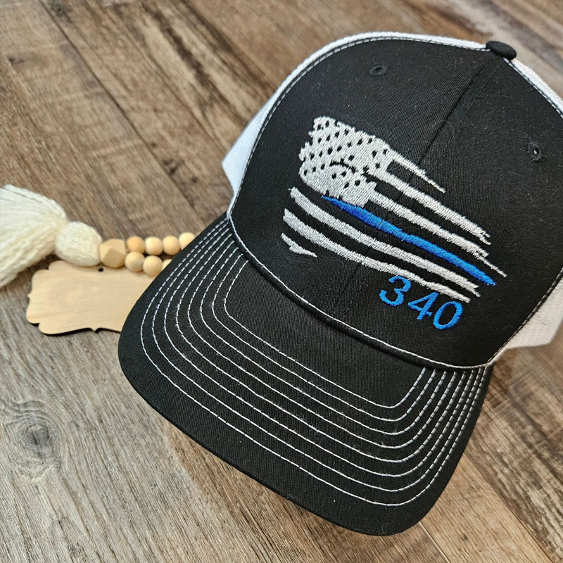 Personalized Badge NumberThin Blue Line Flag Hat