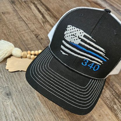 Personalized Badge NumberThin Blue Line Flag Hat