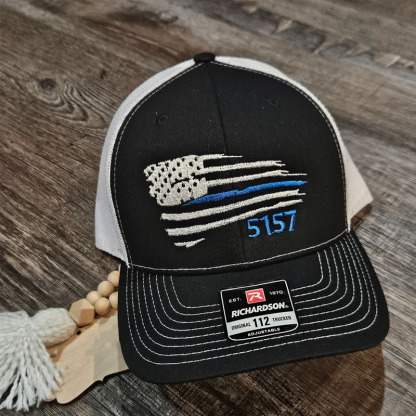 Personalized Badge NumberThin Blue Line Flag Hat
