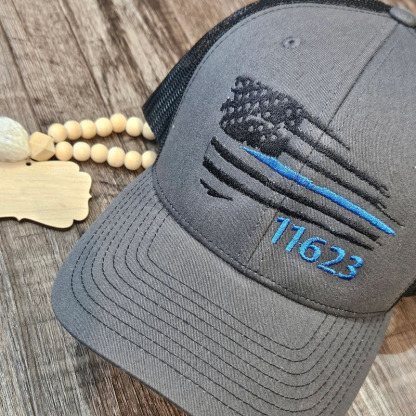 Personalized Badge NumberThin Blue Line Flag Hat
