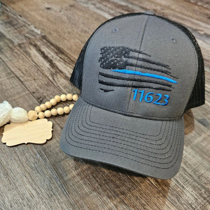 Personalized Badge NumberThin Blue Line Flag Hat