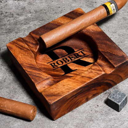 Personalized Cigar Walnut Wood Ashtray