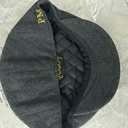 Personalized Embroidered Flat Cap Tweed Herringbone