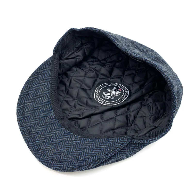 Personalized Embroidered Flat Cap Tweed Herringbone