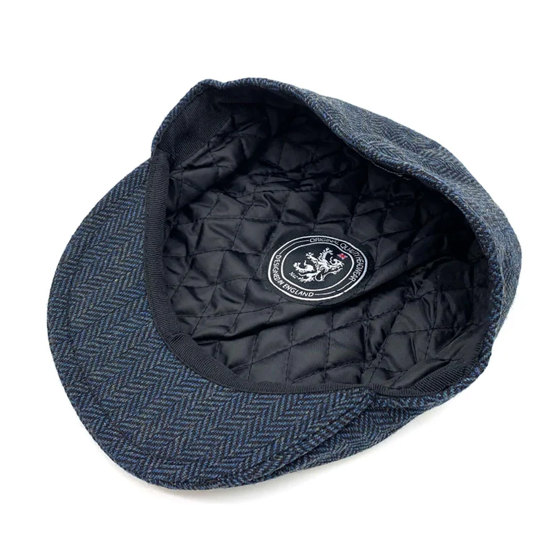 Personalized Embroidered Flat Cap Tweed Herringbone