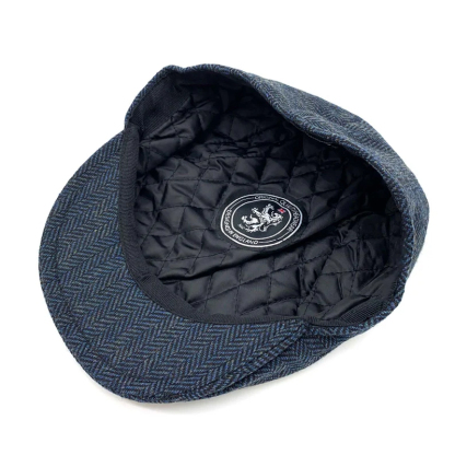 Personalized Embroidered Flat Cap Tweed Herringbone
