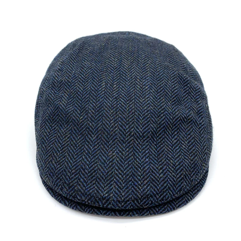 Personalized Embroidered Flat Cap Tweed Herringbone